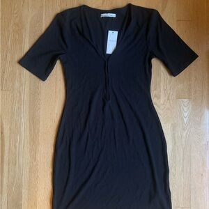 Abercrombie Black Ribbed Button-Front Bodycon Dress
